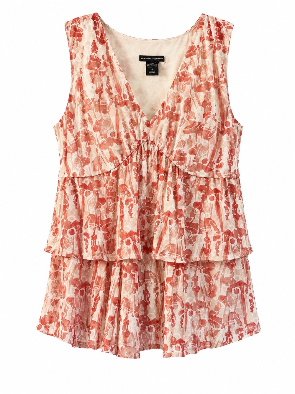 New York & Company Sleeveless Tiered Floral Print V-Neck Blouse Size Small